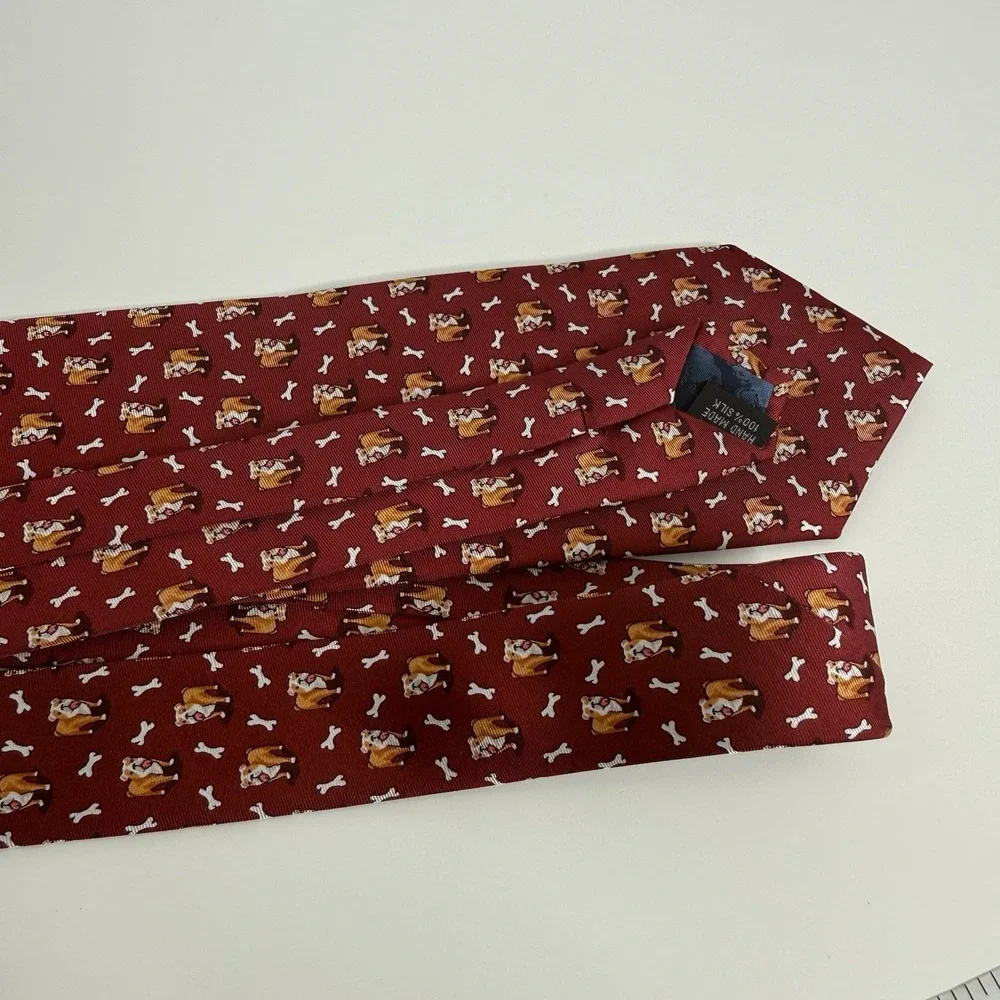 NWOT Alynn Men's Silk Necktie Looking‎ Fetching Dog Red 3 1/4